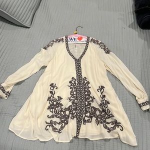 XS free people cream dress with grey embroidered detail